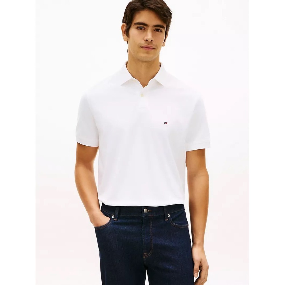 Tommy Hilfiger Mens Regular Fit Polo‎ Shirt White Cotton Pique Short Sleeve